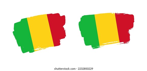 Set of two hand painted Mali brush flag illustration on solid background