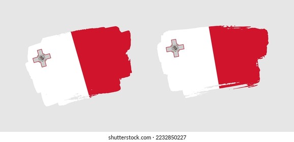 Set of two hand painted Malta brush flag illustration on solid background
