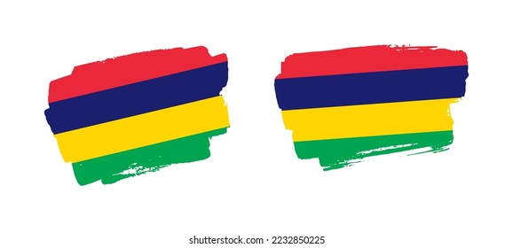Conjunto de dos ilustraciones de la bandera de Mauricio pintadas a mano sobre fondo sólido