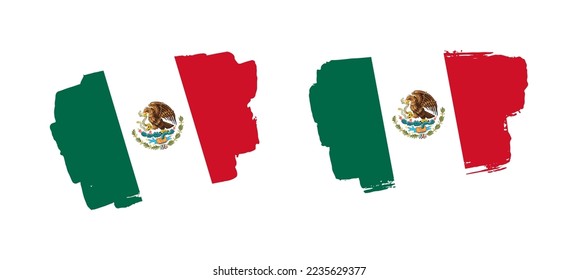 Set of two hand painted Mexico brush flag illustration on solid background
