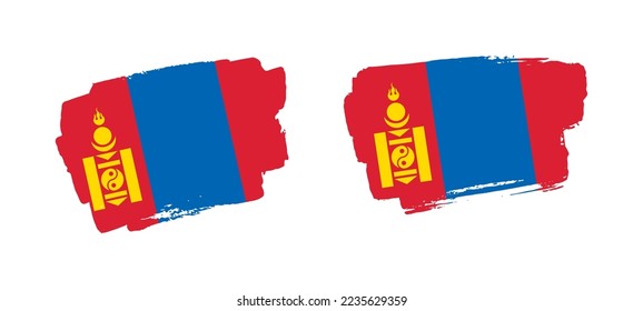 Set of two hand painted Mongolia brush flag illustration on solid background