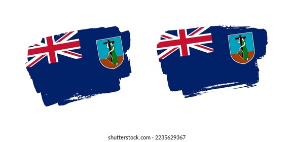 Set of two hand painted Montserrat brush flag illustration on solid background