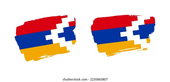 Set of two hand painted Nagorno-Karabakh Republic brush flag illustration on solid background