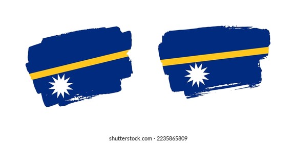 Set of two hand painted Nauru brush flag illustration on solid background