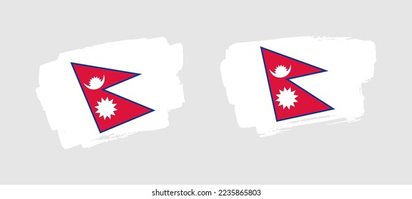 Set of two hand painted Nepal brush flag illustration on solid background