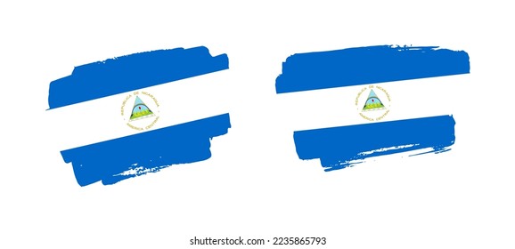 Set of two hand painted Nicaragua brush flag illustration on solid background