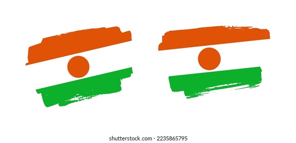 Set of two hand painted Niger brush flag illustration on solid background