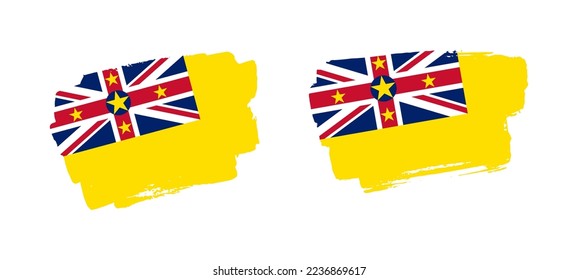 Set of two hand painted Niue brush flag illustration on solid background