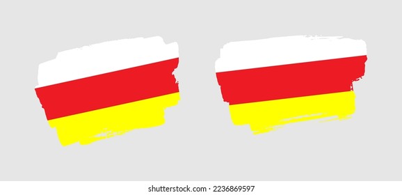 Set of two hand painted North Ossetia brush flag illustration on solid background