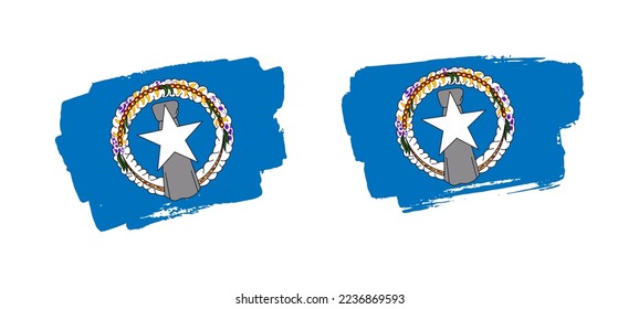 Set of two hand painted Northern Mariana Islands brush flag illustration on solid background