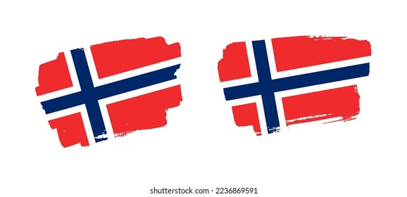 Set of two hand painted Norway brush flag illustration on solid background