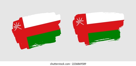 Satz von zwei handbemalten Oman-Pinselfahnen auf solidem Hintergrund