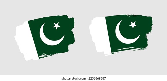 Set of two hand painted Pakistan brush flag illustration on solid background