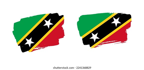 Conjunto de dos ilustraciones de la bandera de San Cristóbal y Nevis pintadas a mano sobre fondo sólido