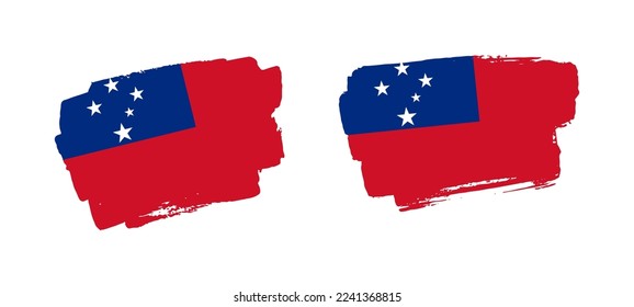 Set of two hand painted Samoa brush flag illustration on solid background