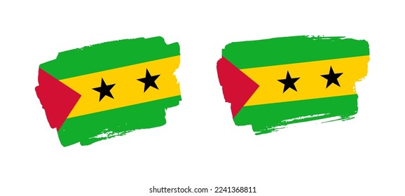 Set of two hand painted Sao Tome and Principe brush flag illustration on solid background