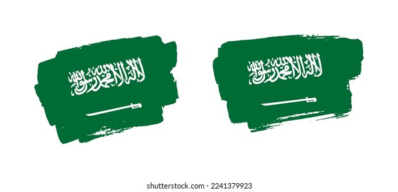 Set of two hand painted Saudi Arabia brush flag illustration on solid background