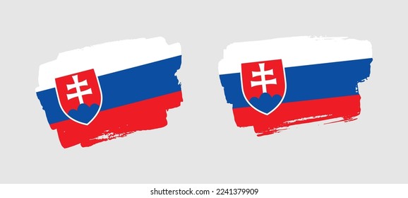 Set of two hand painted Slovakia brush flag illustration on solid background