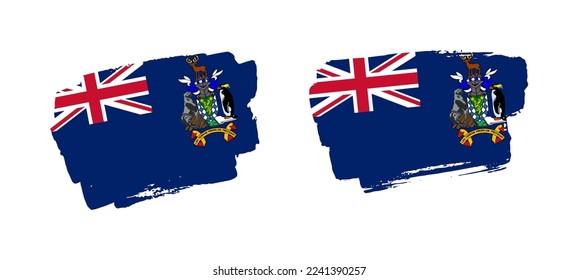 Set of two hand painted South Georgia and the South Sandwich Islands brush flag illustration on solid background