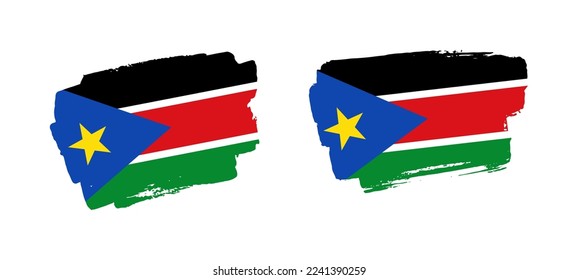 Set of two hand painted South Sudan brush flag illustration on solid background