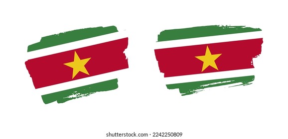 Set of two hand painted Suriname brush flag illustration on solid background