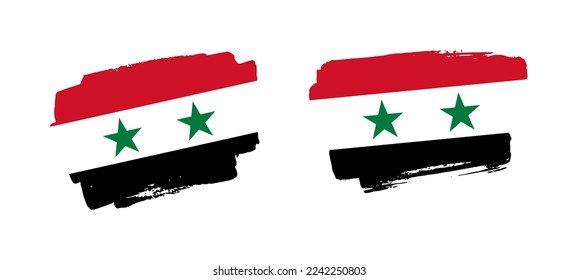 Set of two hand painted Syria brush flag illustration on solid background