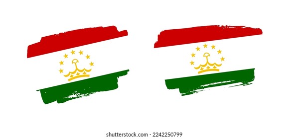 Set of two hand painted Tajikistan brush flag illustration on solid background