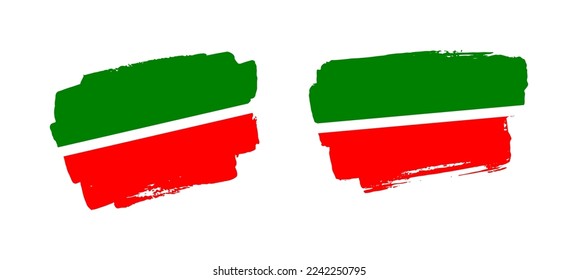 Satz von zwei handgemalten Täarstan-Pinselfahnen auf festem Hintergrund