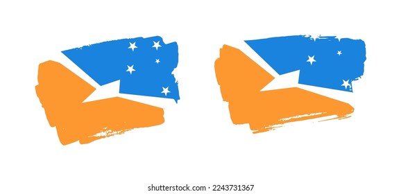 Set of two hand painted Tierra del Fuego Province, Argentina brush flag illustration on solid background