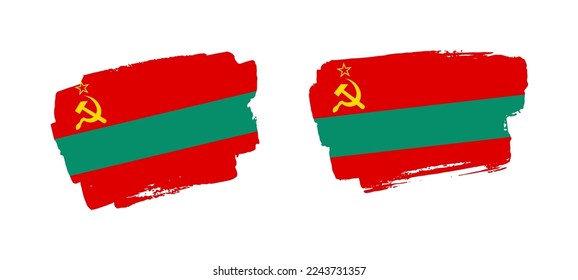 Set of two hand painted Transnistria brush flag illustration on solid background