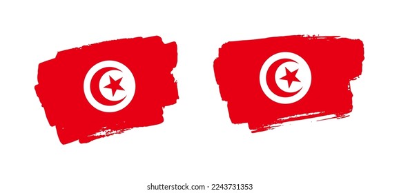 Conjunto de dos ilustraciones de la bandera de Túnez pintadas a mano sobre fondo sólido