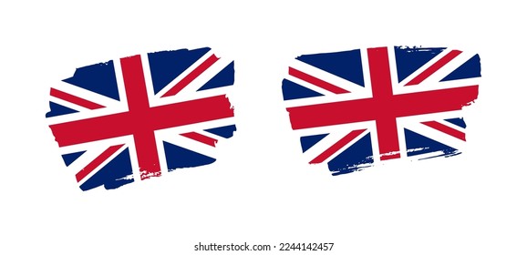 Conjunto de dos ilustraciones pintadas a mano de la bandera del Reino Unido sobre fondo sólido