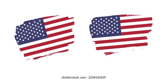 Set of two hand painted United States of America brush flag illustration on solid background