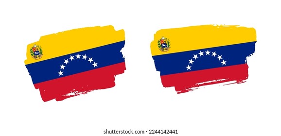 Set of two hand painted Venezuela brush flag illustration on solid background