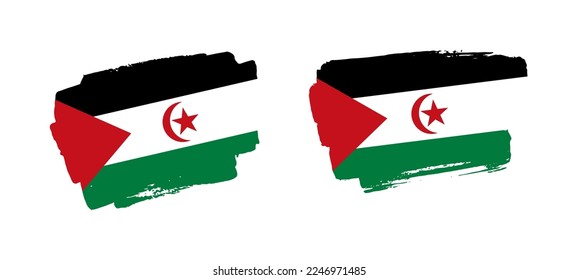 Set of two hand painted Western Sahara brush flag illustration on solid background