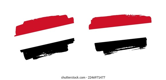 Set of two hand painted Yemen brush flag illustration on solid background