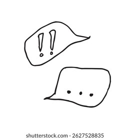 Ensemble de deux bulles de style gribouillis dessinées à la main. Une bulle contient des points d'exclamation, l'autre des points de suspension. pour les bandes dessinées, les messages instantanés, les présentations, les mèmes, les histoires et les réseaux sociaux
