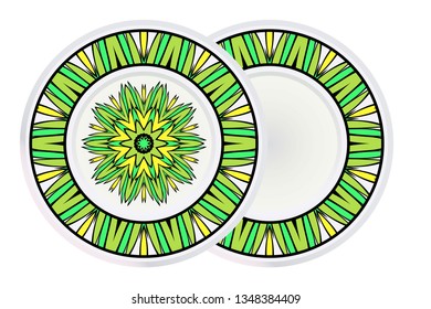 Set of two Handdrawn Pattern With Round Floral Mandala and round frame. Vector Illustration. Oriental Pattern. Indian, Moroccan, Mystic, Ottoman Motifs. Anti-Stress Therapy Pattern.