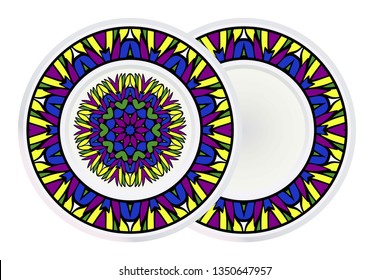 Set of two Handdrawn Pattern With Round Floral Mandala and round frame. Vector Illustration. Oriental Pattern. Indian, Moroccan, Mystic, Ottoman Motifs. Anti-Stress Therapy Pattern.