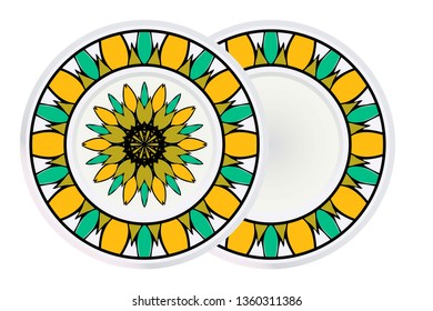 Set of two Handdrawn Pattern With Round Floral Mandala and round frame. Vector Illustration. Oriental Pattern. Indian, Moroccan, Mystic, Ottoman Motifs. Anti-Stress Therapy Pattern.