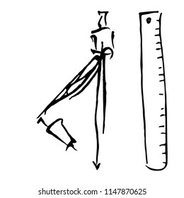 Set of two handdrawn school items in black and white.