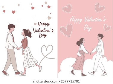 Set of Two Hand-Drawn Valentine's Day Card – Cute Couple Design