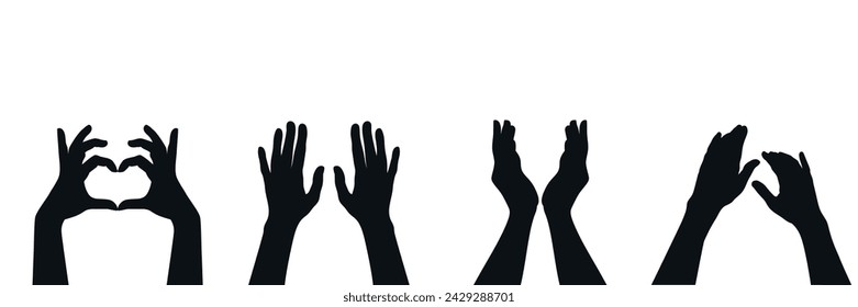 Conjunto de dos manos gestos siluetas. Conjunto de diferentes gestos de la mano. Ilustración de vector