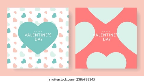 Set of two Happy Valentine's Day cards. Turquoise and pink love holiday cards, posters, wallpapers