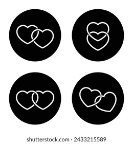 Set of two heart icon vector on black circle. Couple, double love concept