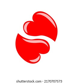 Set of two hearts complementing each other. Vector drawing, flat, cartoon on a white isolated background.