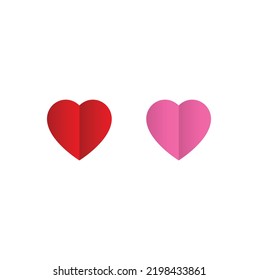 Set of two hearts, pink and red. Love sticker design. Vector illustration.