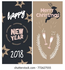 Set of two holiday cards. Merry Christmas and happy new year. Vector elements.