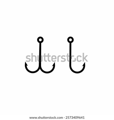 Set of two hooks.Double hook single fishing hook.Fishing hook icon. Professional hobby, catch fish.Single Fishing hook.angler,Fishhook, angler, trap, metal sharp needle, fishing equipment concept.