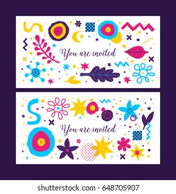 Set of two horizontal backgrounds with abstract hand drawn elements. Useful for advertising and graphic design.
